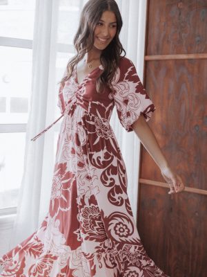 Shanae Maxi Dress - Pink Brown Paisley