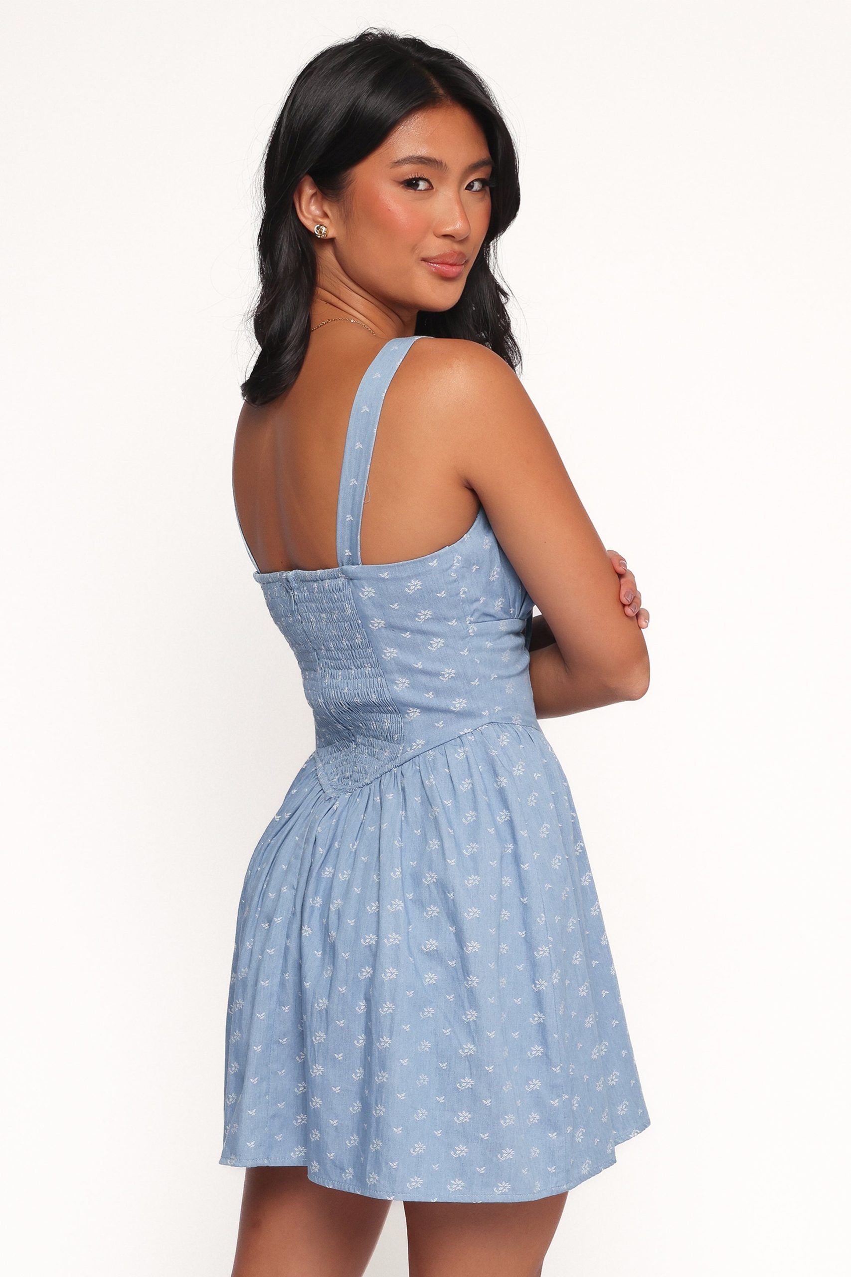 Shelton Mini Dress - Floral Denim - Image 4