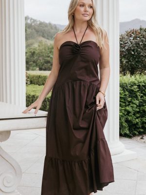 Soleila Halter Maxi Dress - Chocolate