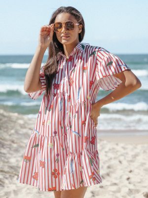 Peachy Mini Dress - Red Picnic Stripe