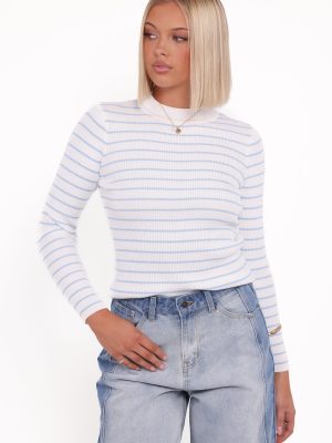 Stacie Ribbed Knit Top - Light Blue Stripe
