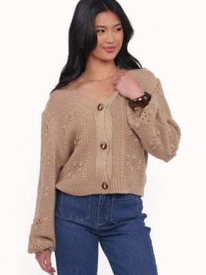 Melody Textured Button Up Cardigan - Mushroom
