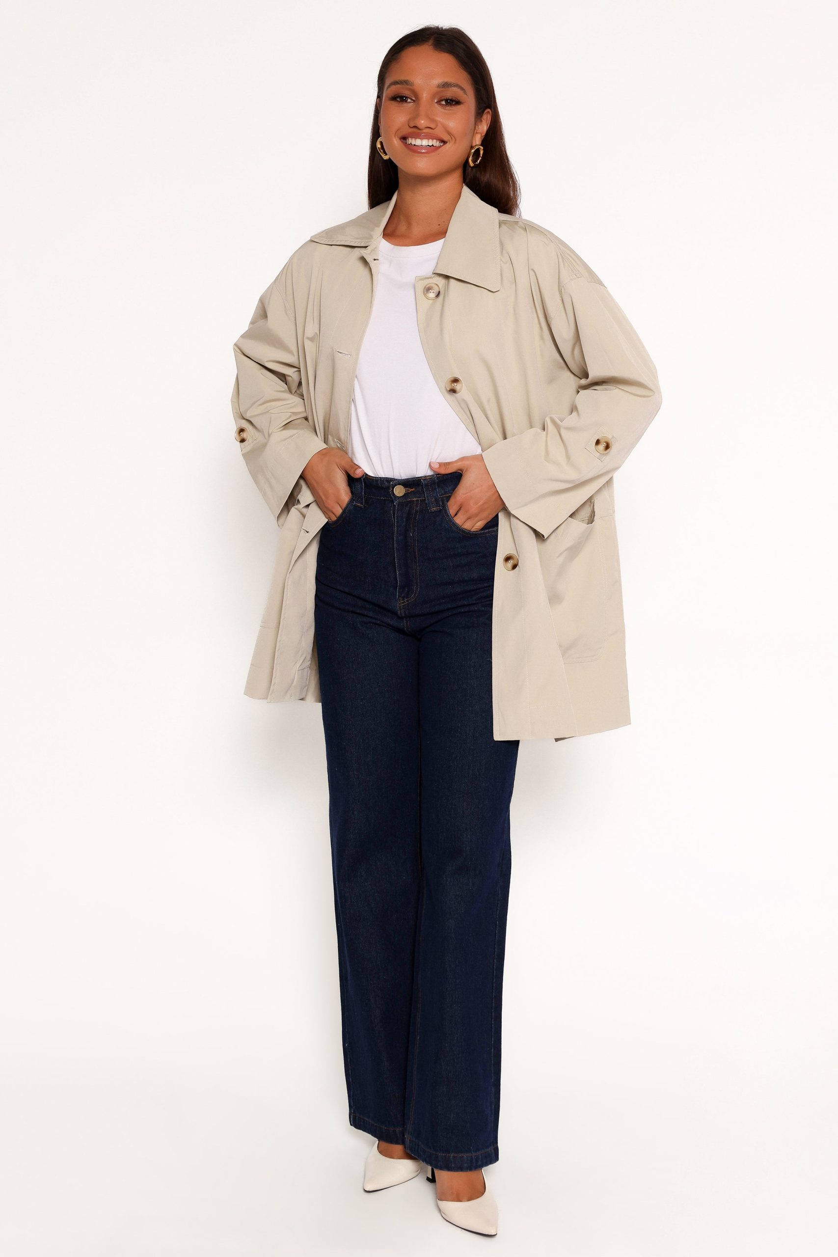 Stella Button Front Collar Jacket - Taupe - Image 6
