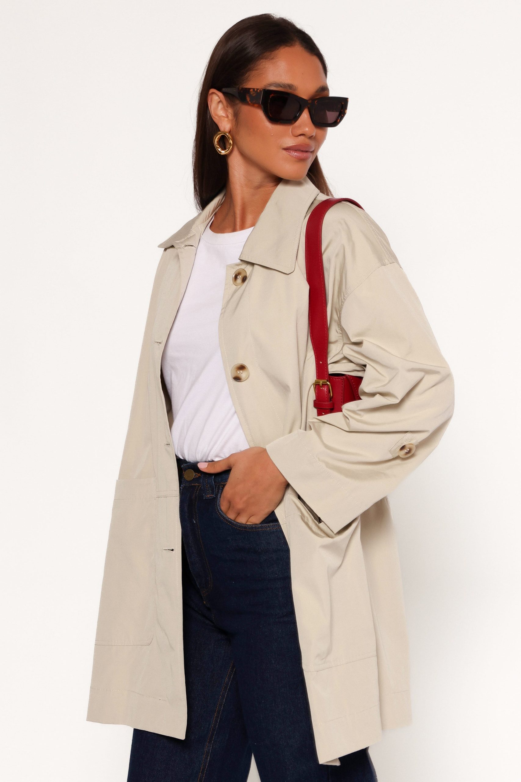 Stella Button Front Collar Jacket - Taupe - Image 3