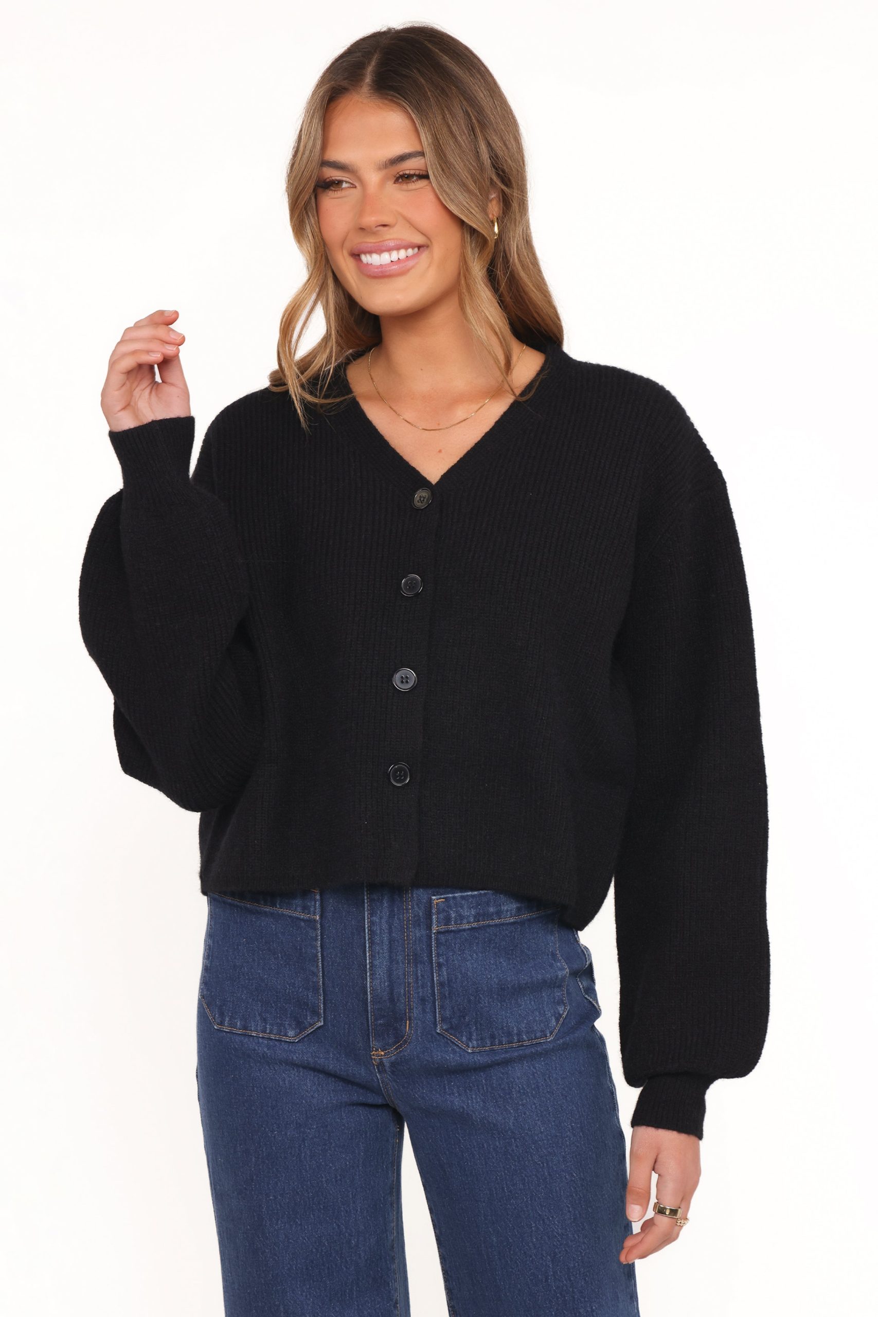 Sybil Button Front Cardigan - Black