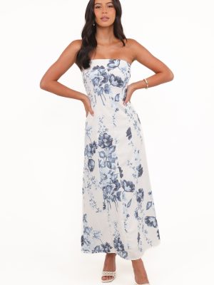 Tamira Strapless Midi Dress - Blue Floral