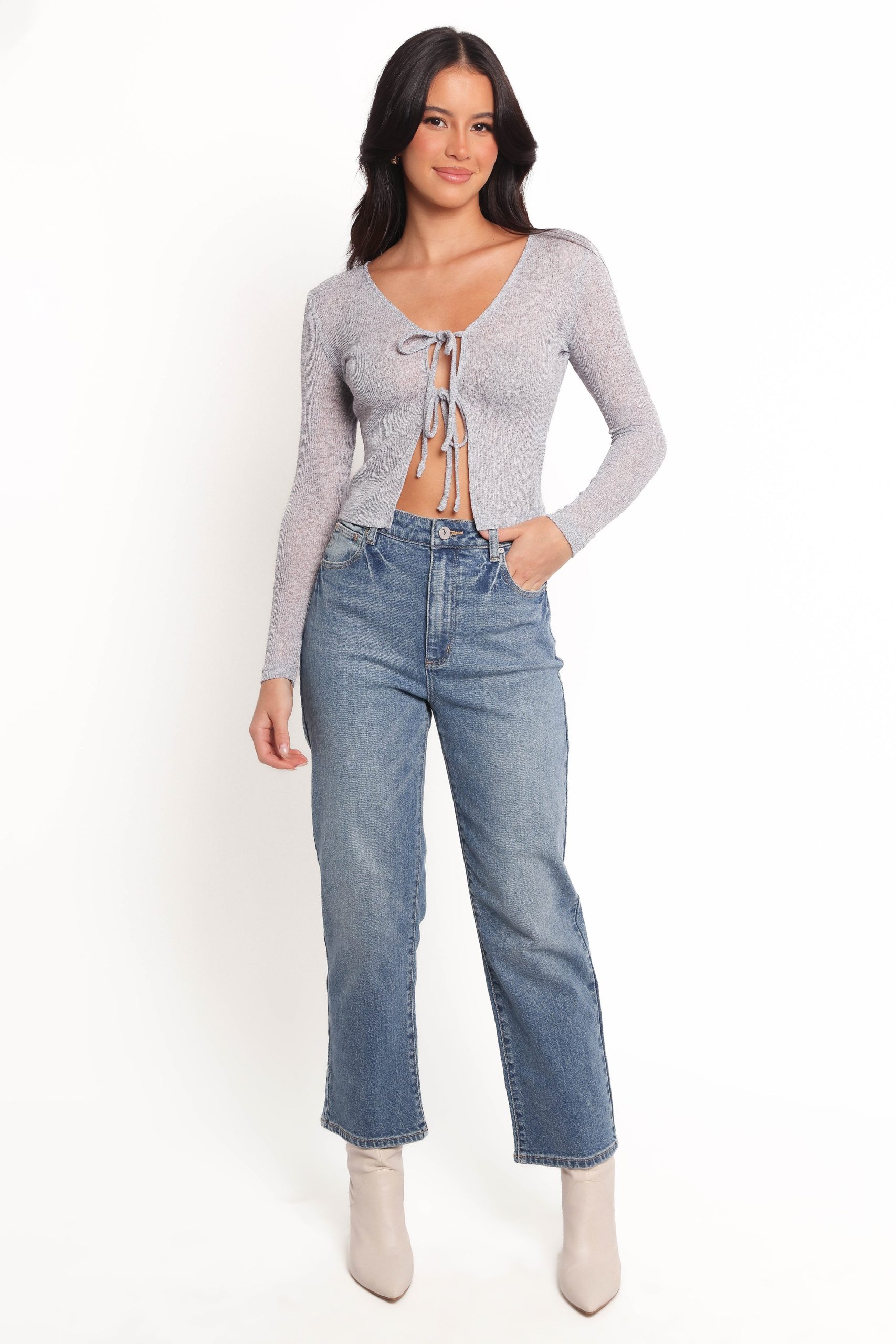 Tamsie Cardigan Top - Light Grey - Image 6