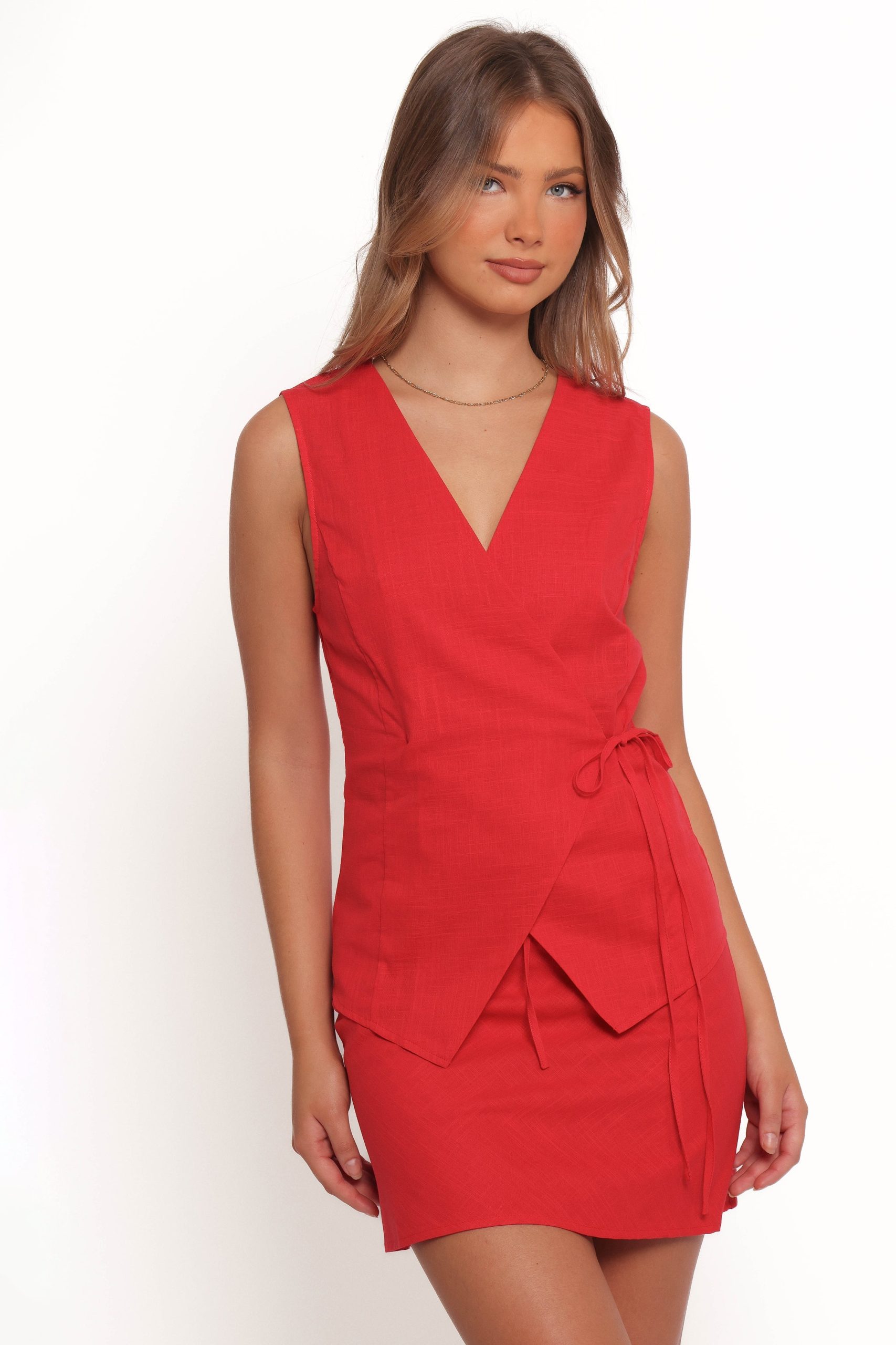 Vanni Wrap Front Linen Top - Red - Image 2