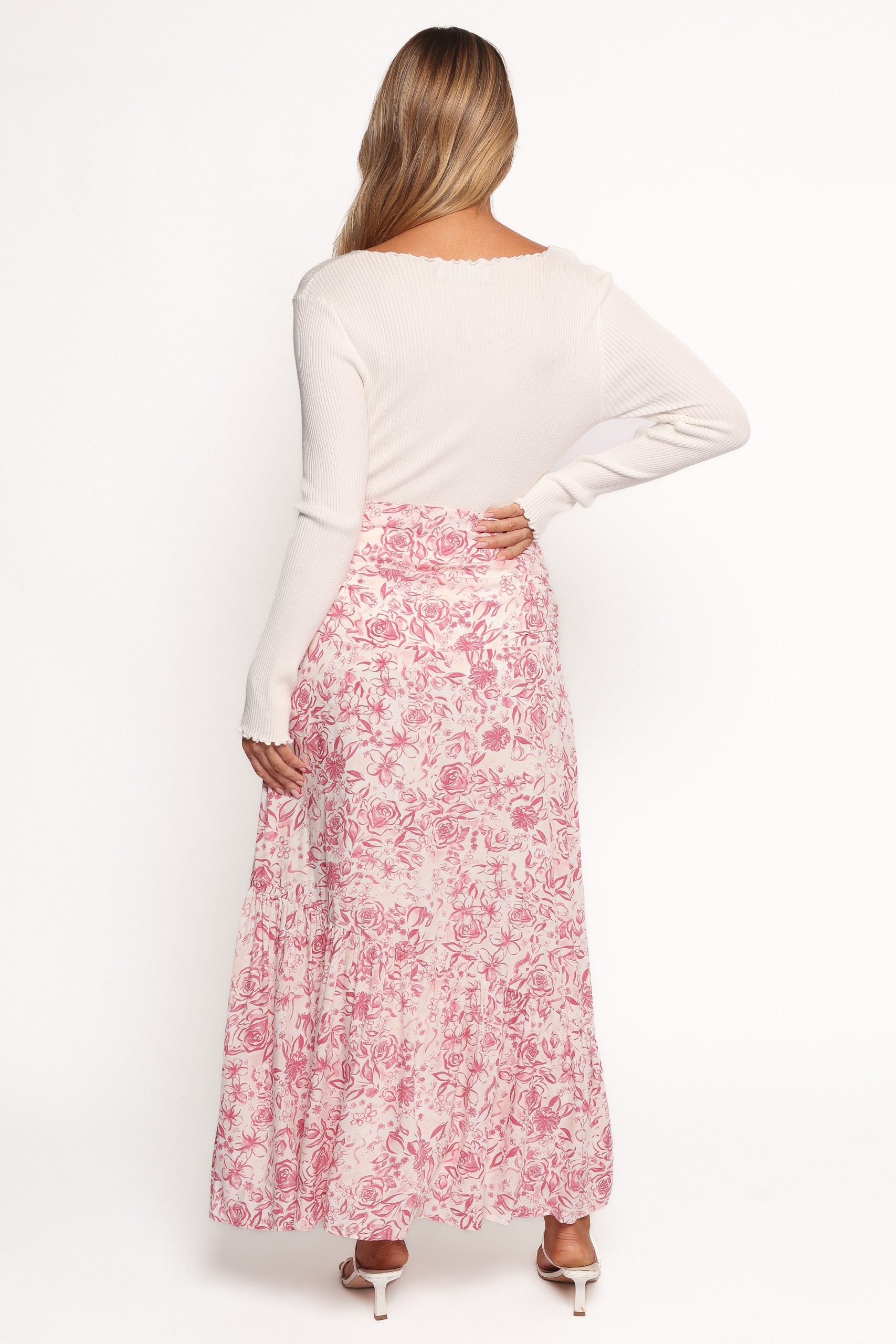 Velda Ruched Maxi Skirt - Pink Floral - Image 4