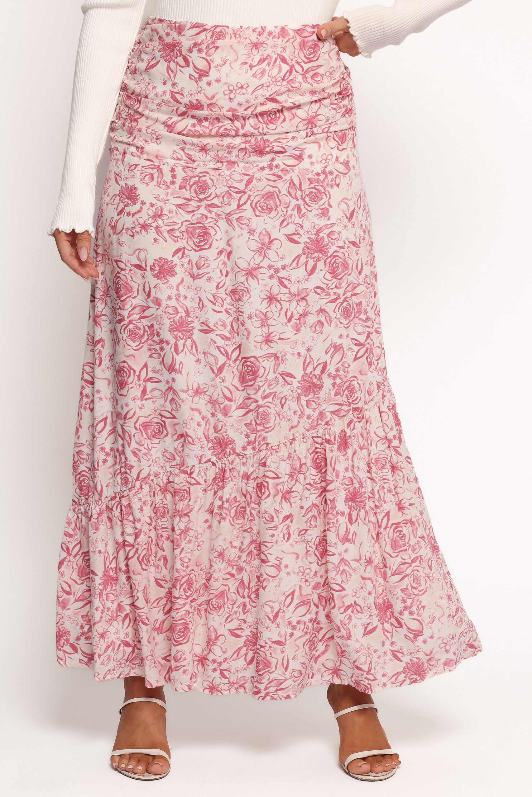 Velda Ruched Maxi Skirt - Pink Floral - Image 5