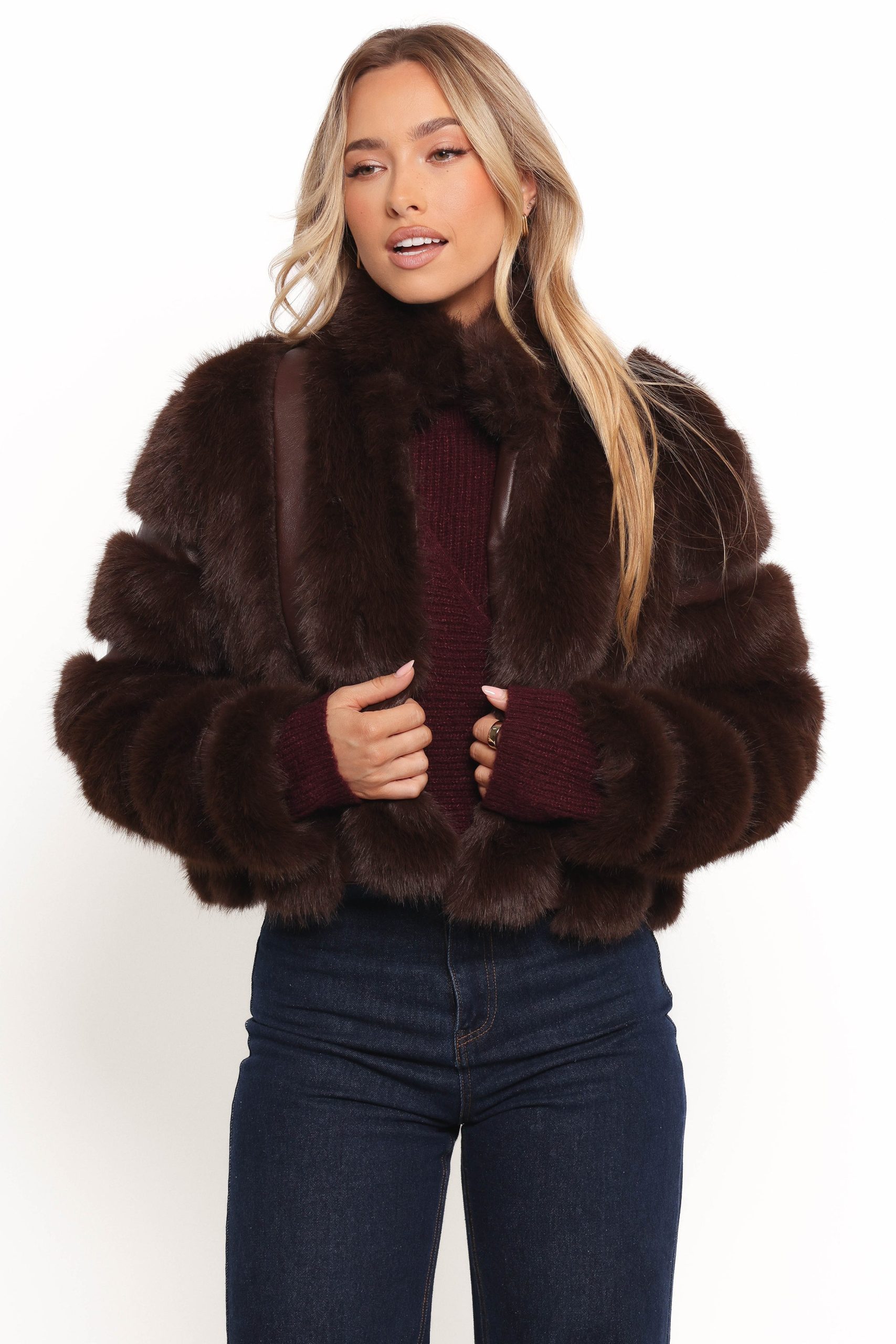 Velma Channel Faux Fur Jacket - Chocolate - Image 3