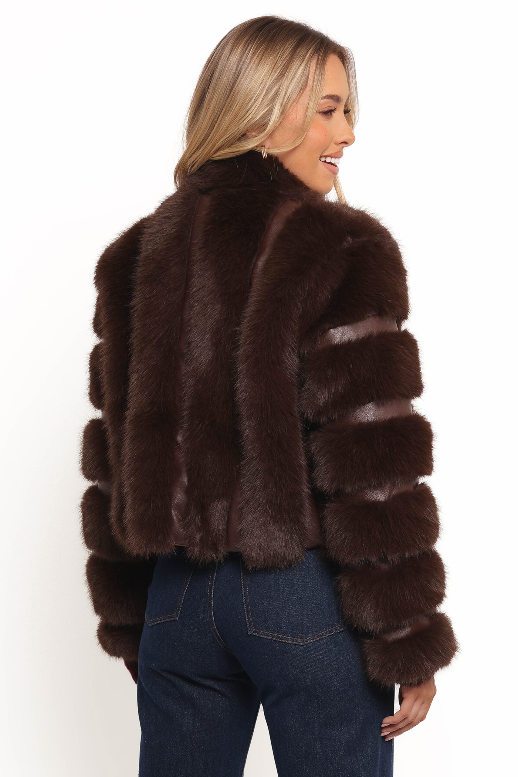 Velma Channel Faux Fur Jacket - Chocolate - Image 6