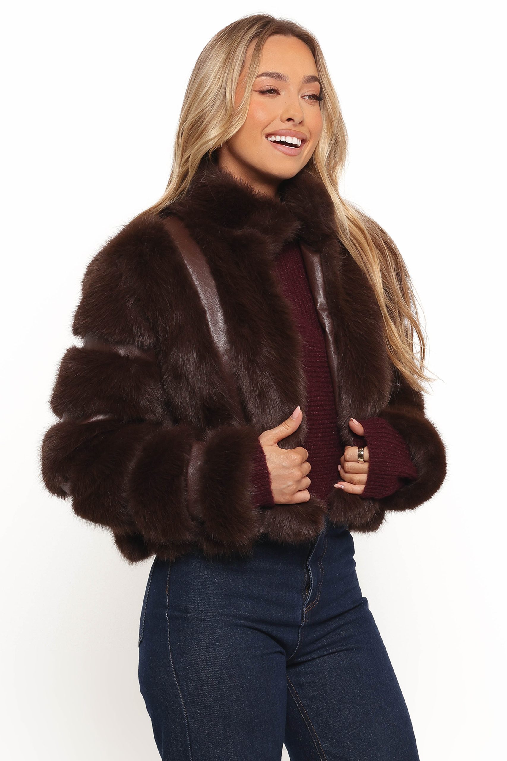Velma Channel Faux Fur Jacket - Chocolate - Image 7