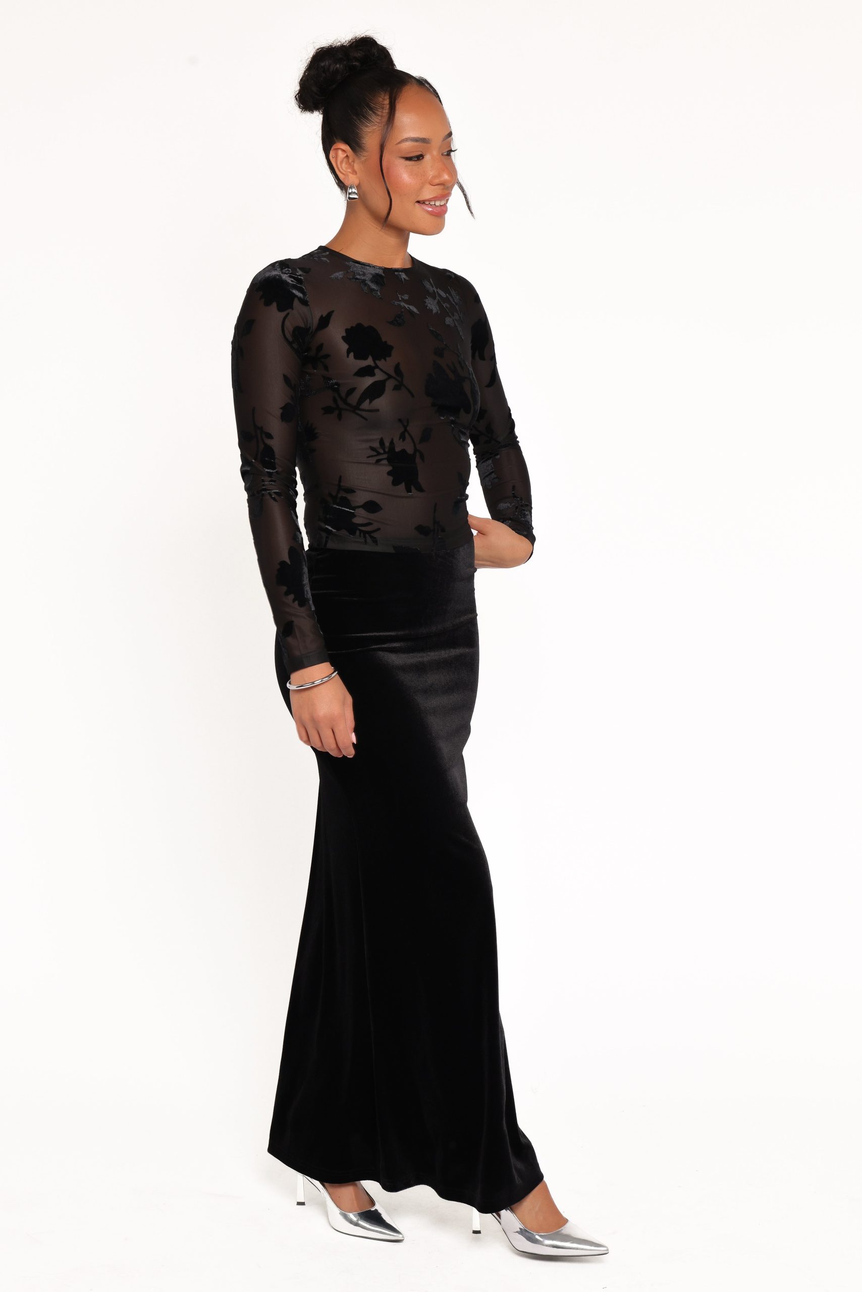 Velman Velvet Maxi Skirt - Black - Image 4