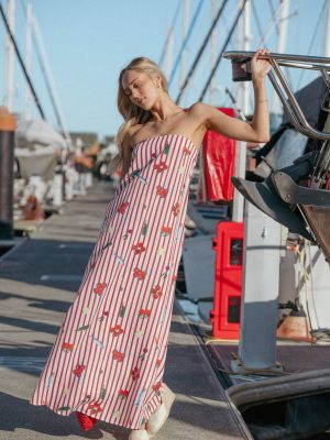 Soph Strapless Maxi Dress - Red Picnic Stripe