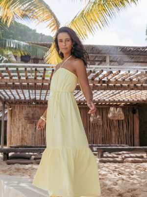 View Halterneck Maxi Dress - Lemon
