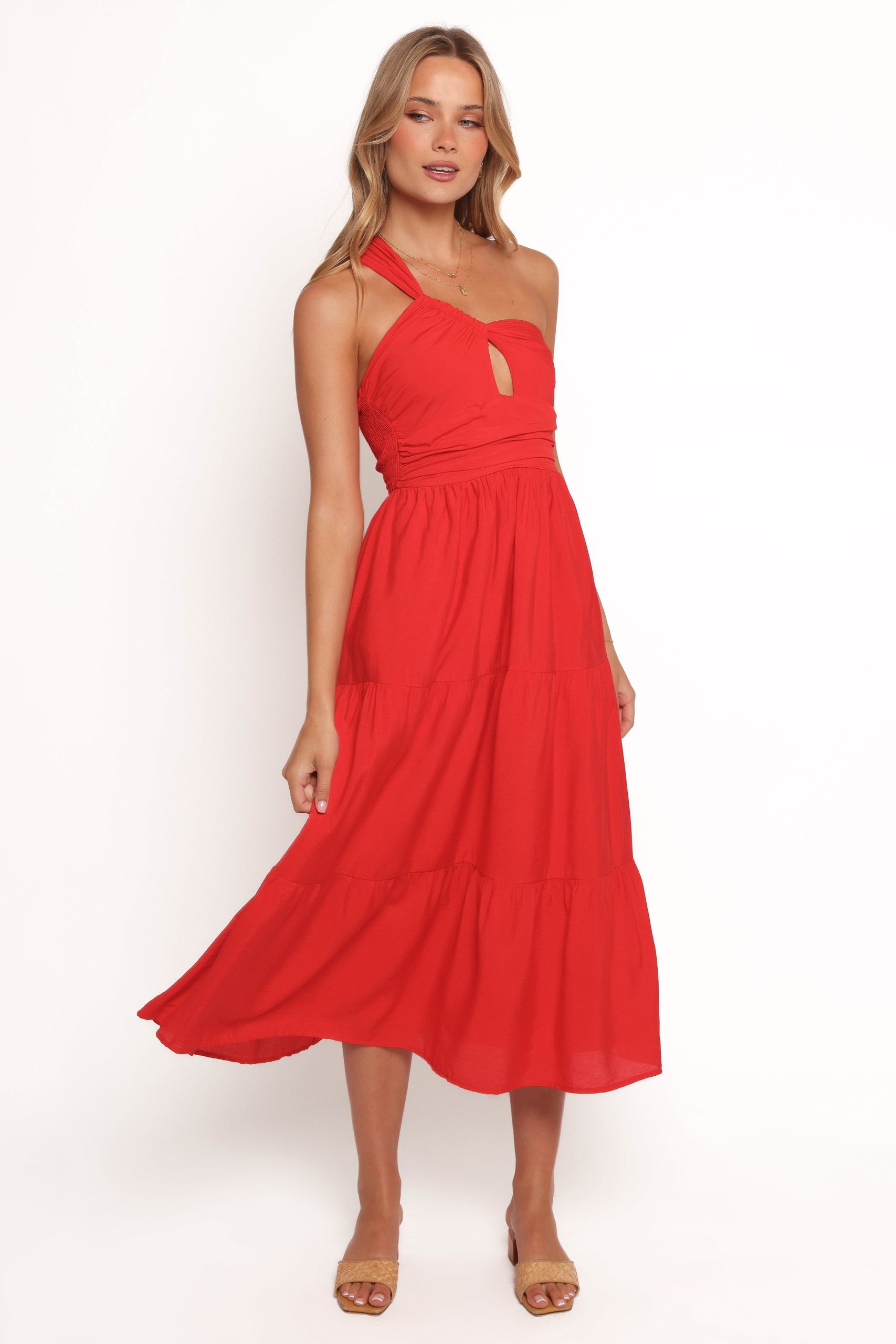 Vinny One Shoulder Maxi Dress - Red - Image 2