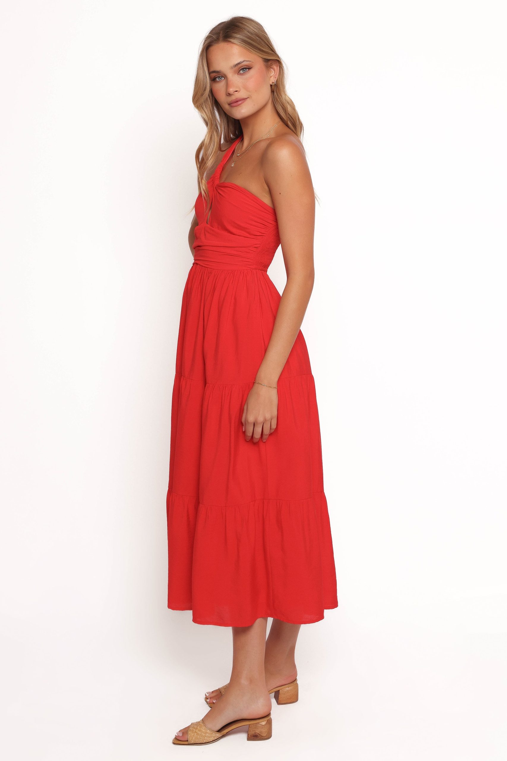 Vinny One Shoulder Maxi Dress - Red - Image 3