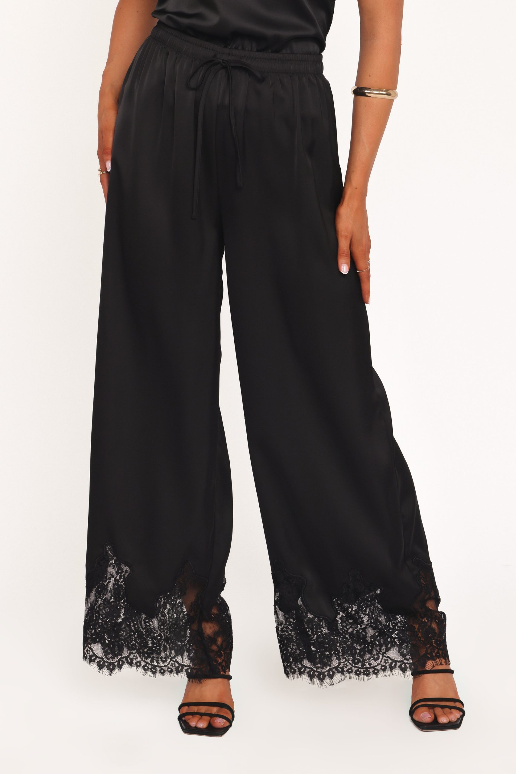 Viola Drawstring Wide Leg Pant - Black - Image 2