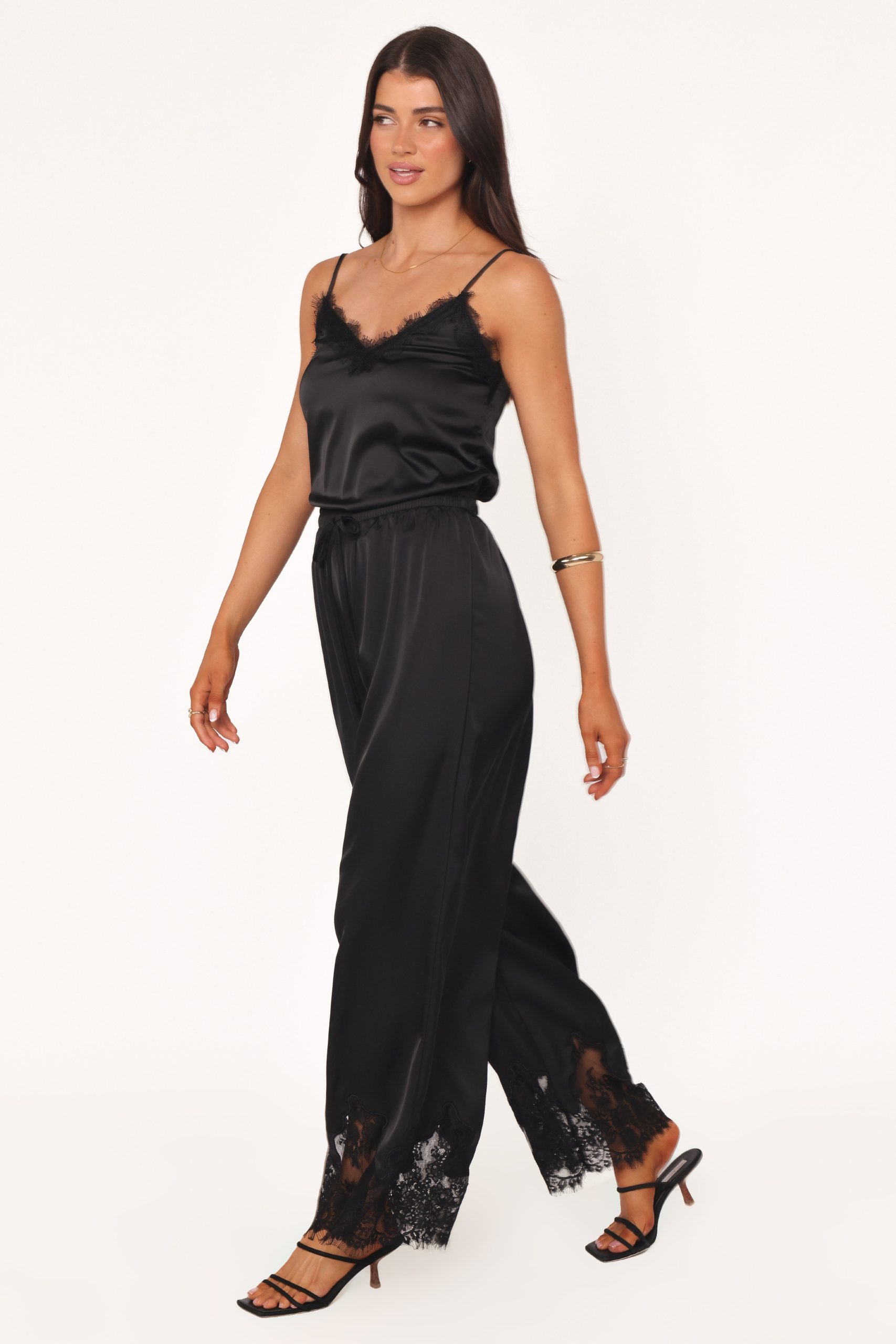 Viola Drawstring Wide Leg Pant - Black - Image 3
