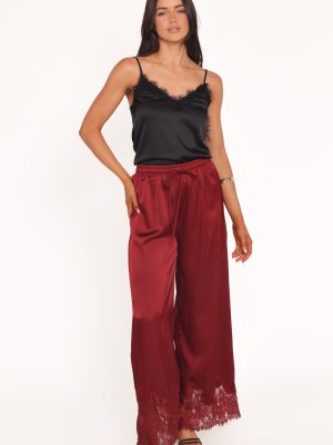 Viola Drawstring Wide Leg Pant - Wine