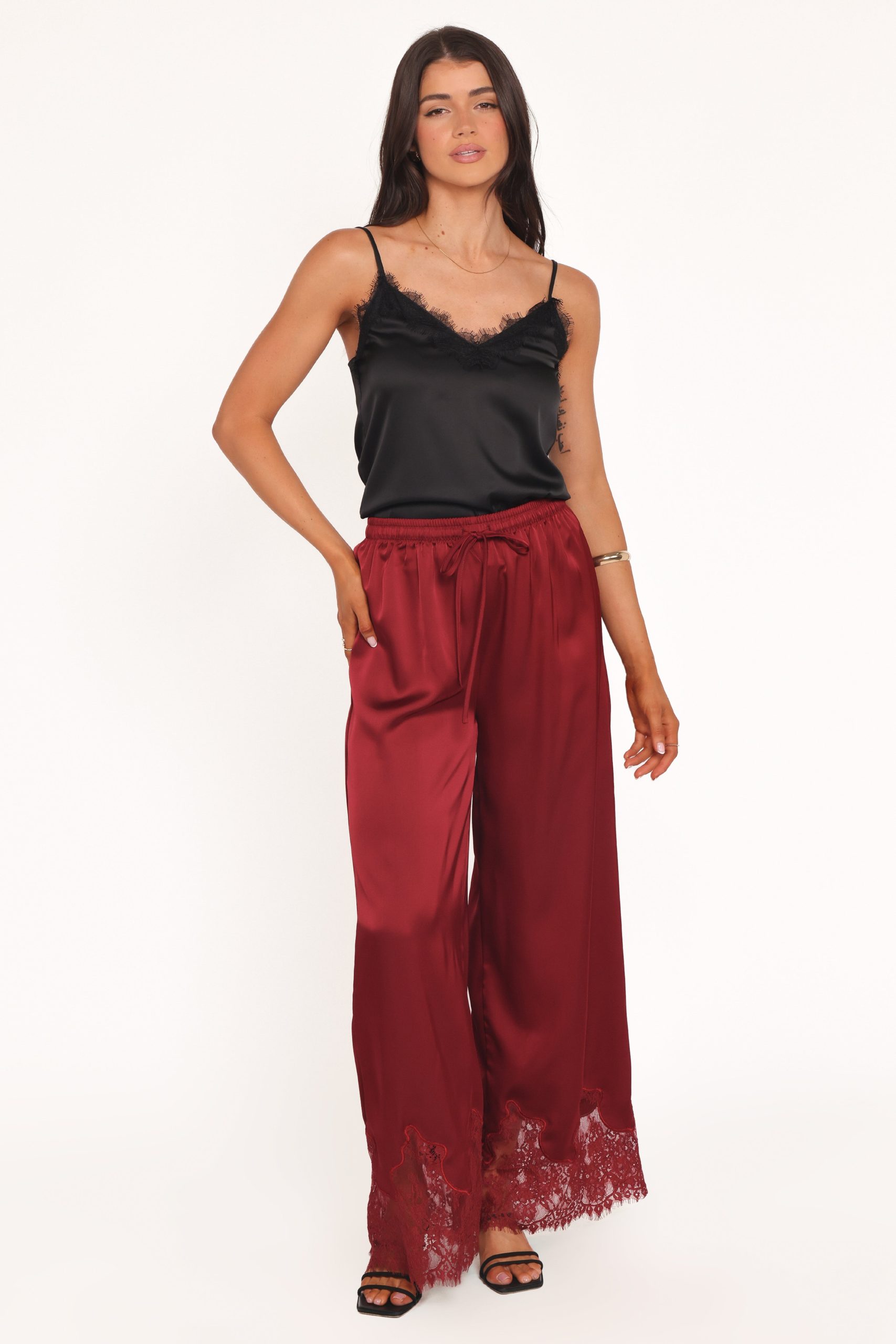 Viola Drawstring Wide Leg Pant - Wine
