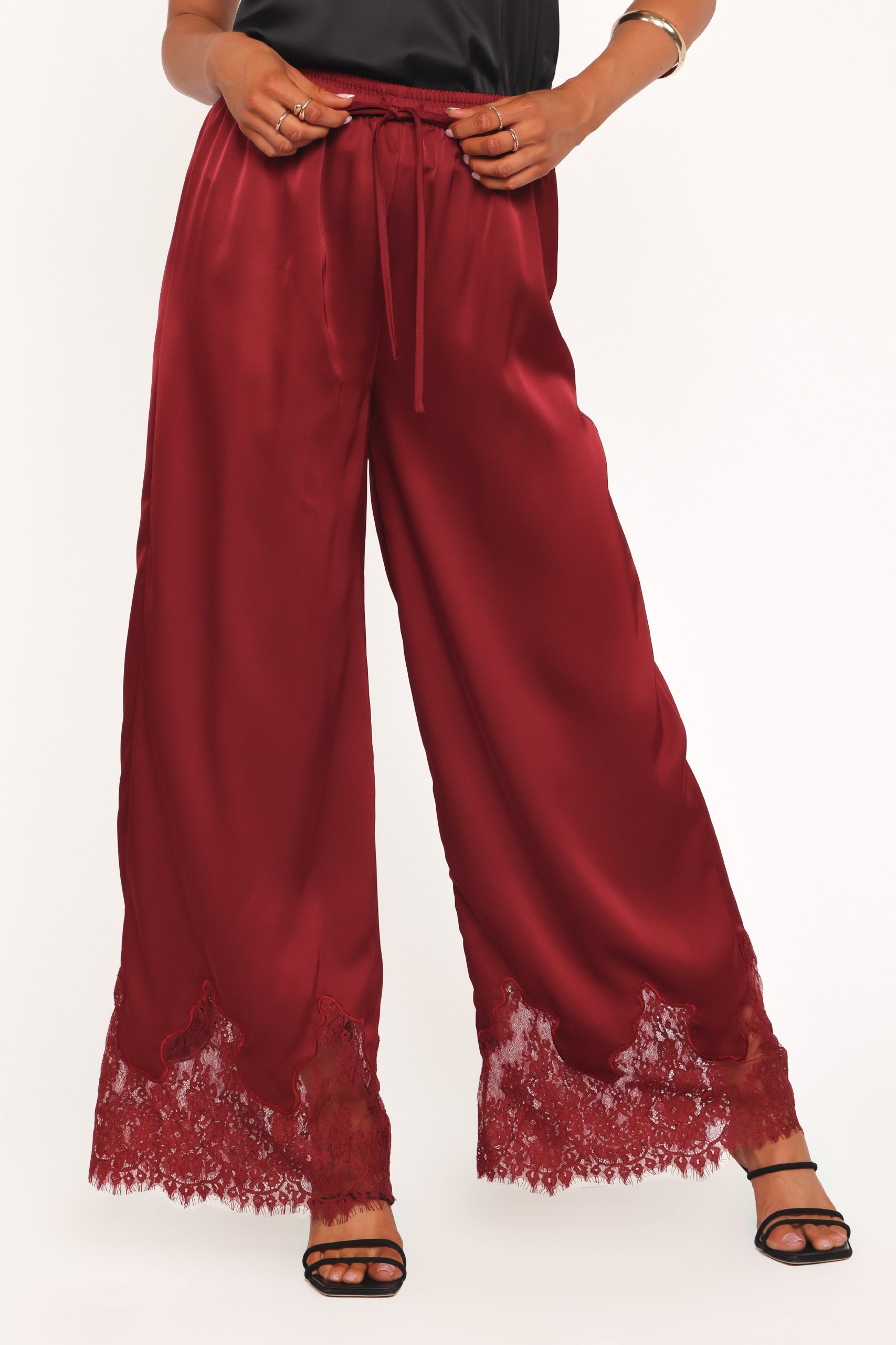 Viola Drawstring Wide Leg Pant - Wine - Image 2