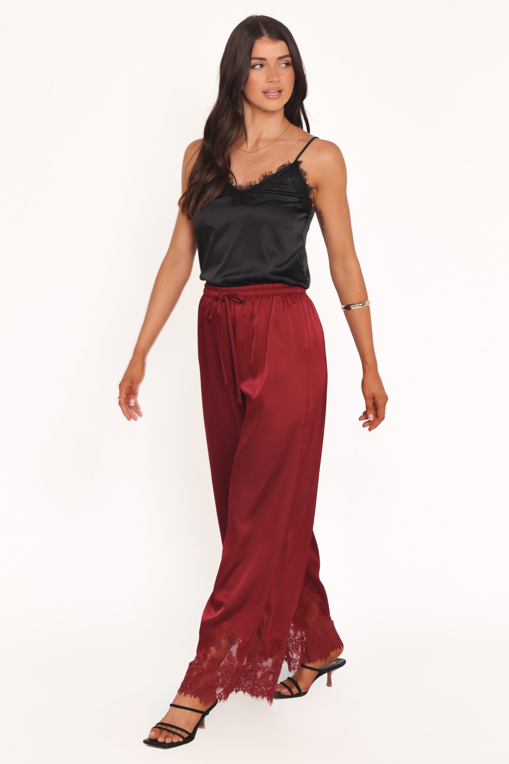 Viola Drawstring Wide Leg Pant - Wine - Image 3