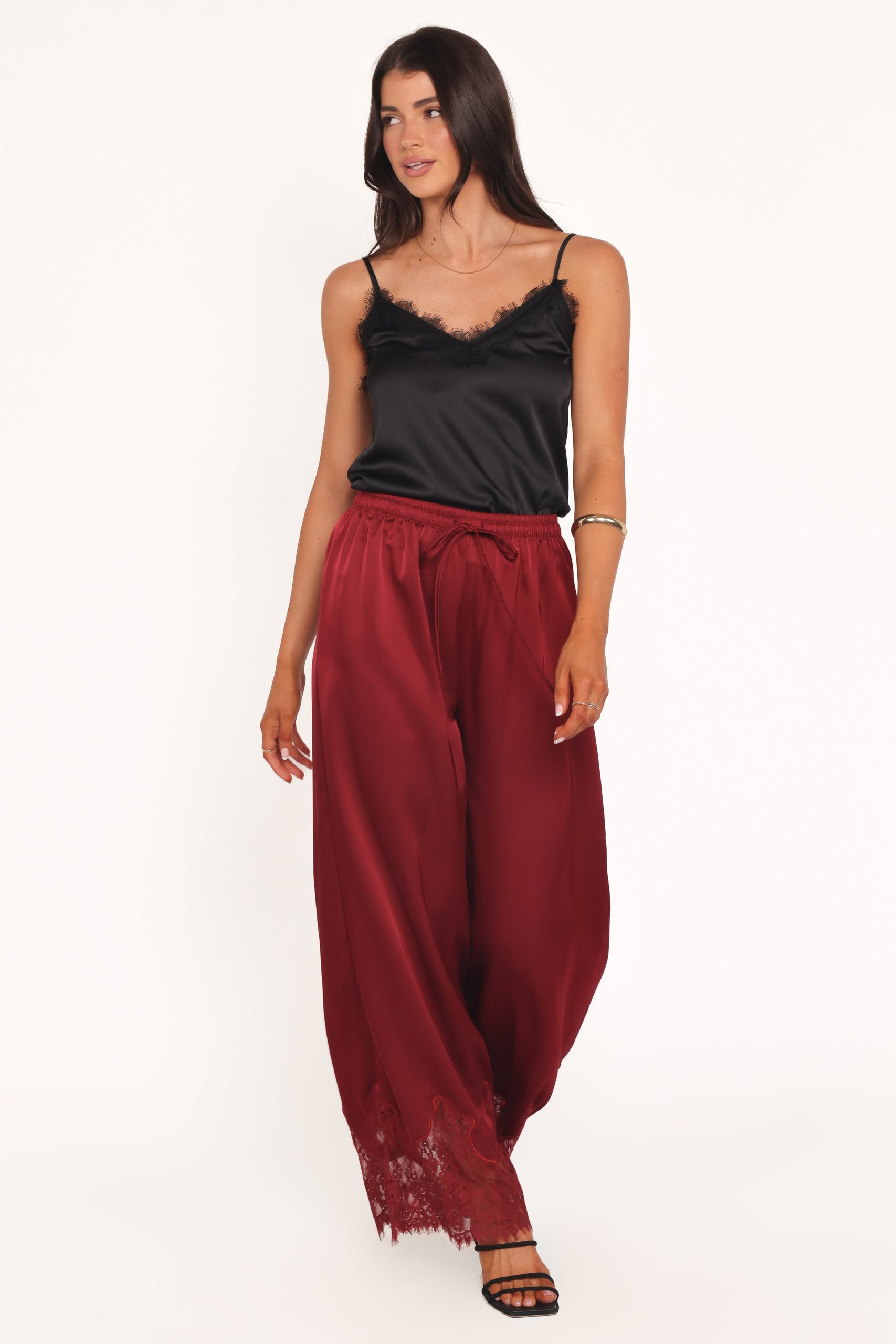 Viola Drawstring Wide Leg Pant - Wine - Image 5