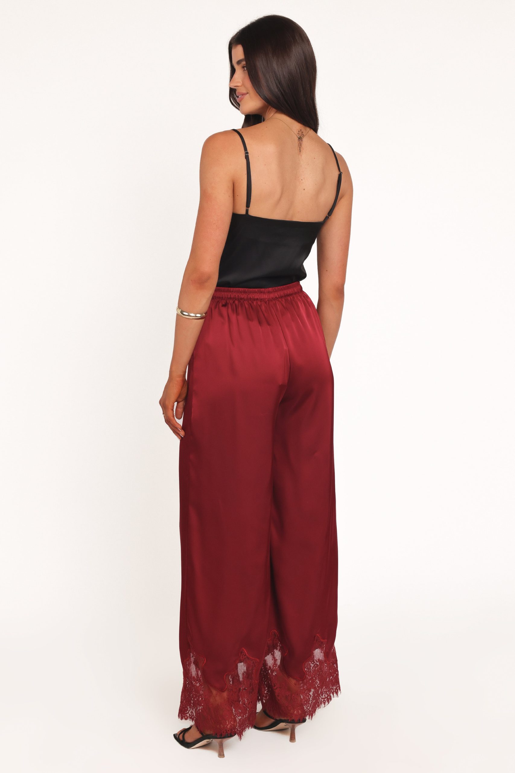 Viola Drawstring Wide Leg Pant - Wine - Image 4