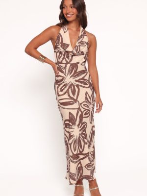 Warner Halter Dress - Cream/Brown