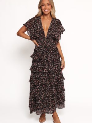 Wendi Ruffle Dress - Black Floral