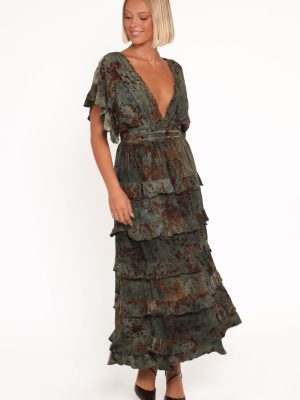 Wendi Ruffle Dress - Jade/Brown