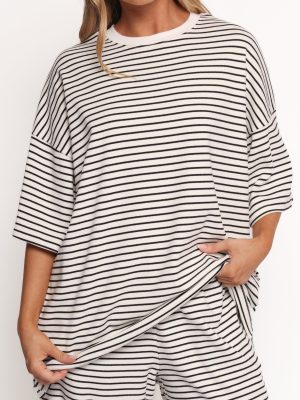 Wilda Oversized Tee - White Black Stripe