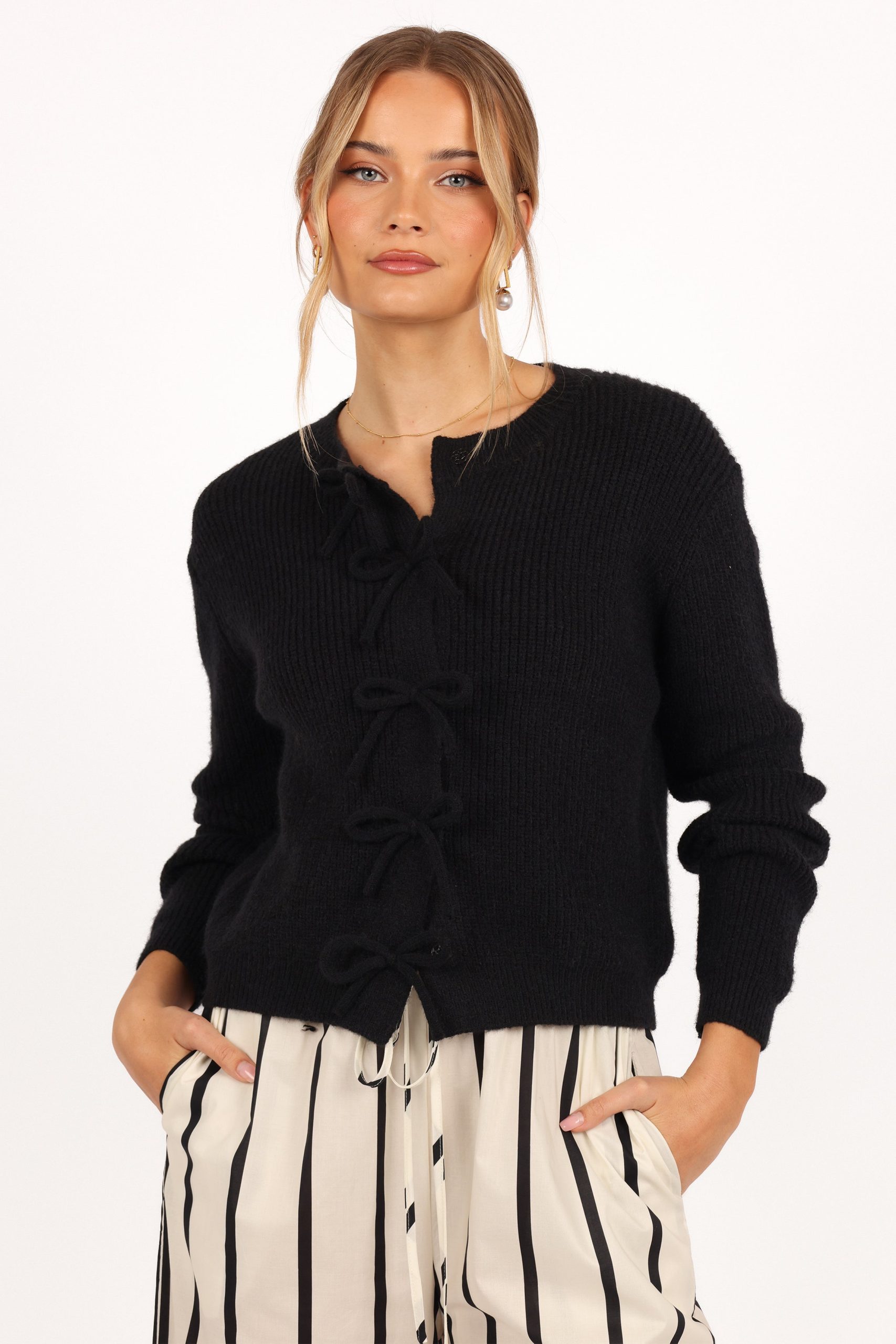 Wilde Bow Front Cardigan - Black - Image 3