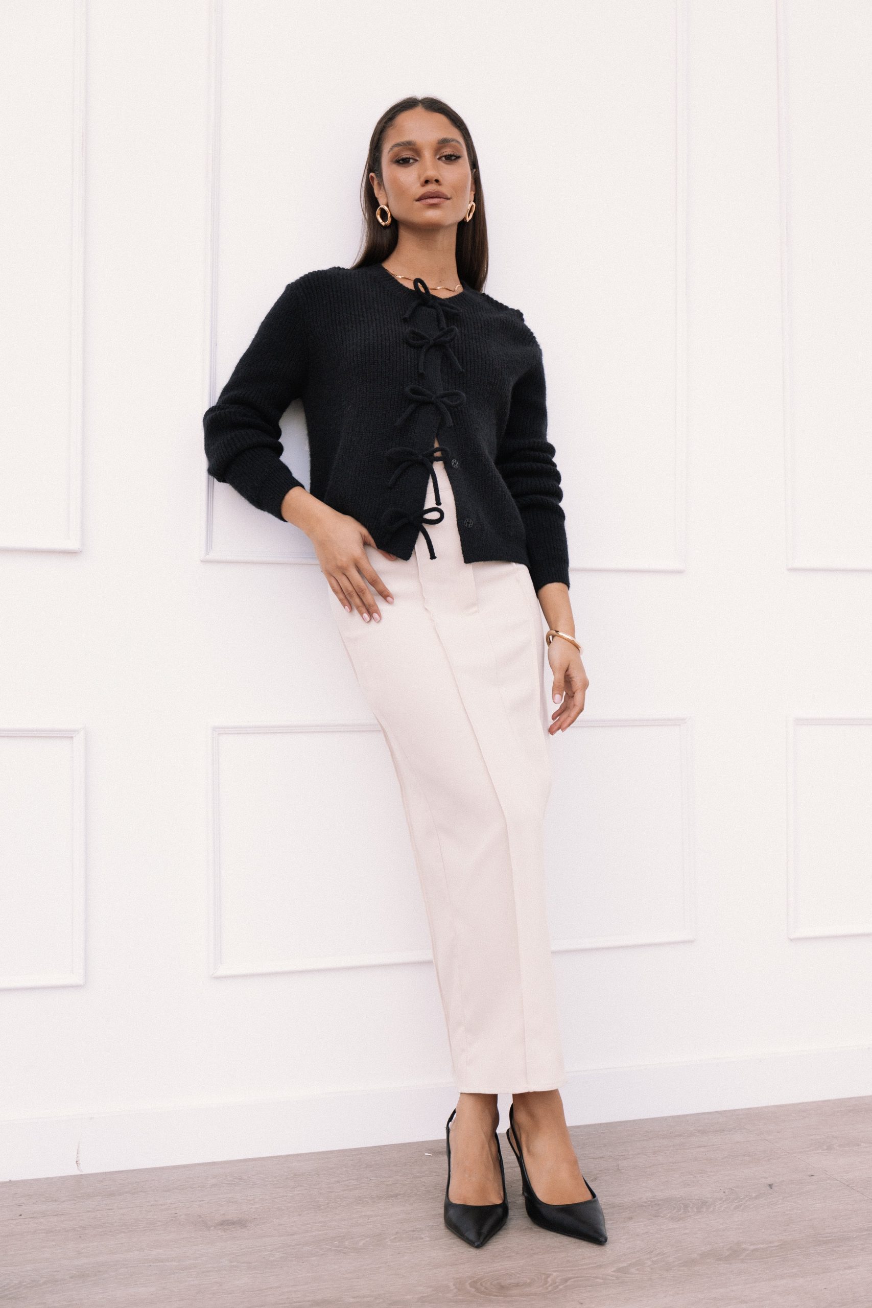 Wilde Bow Front Cardigan - Black - Image 2