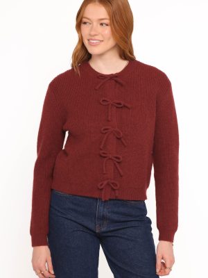 Wilde Bow Front Cardigan - Burgundy