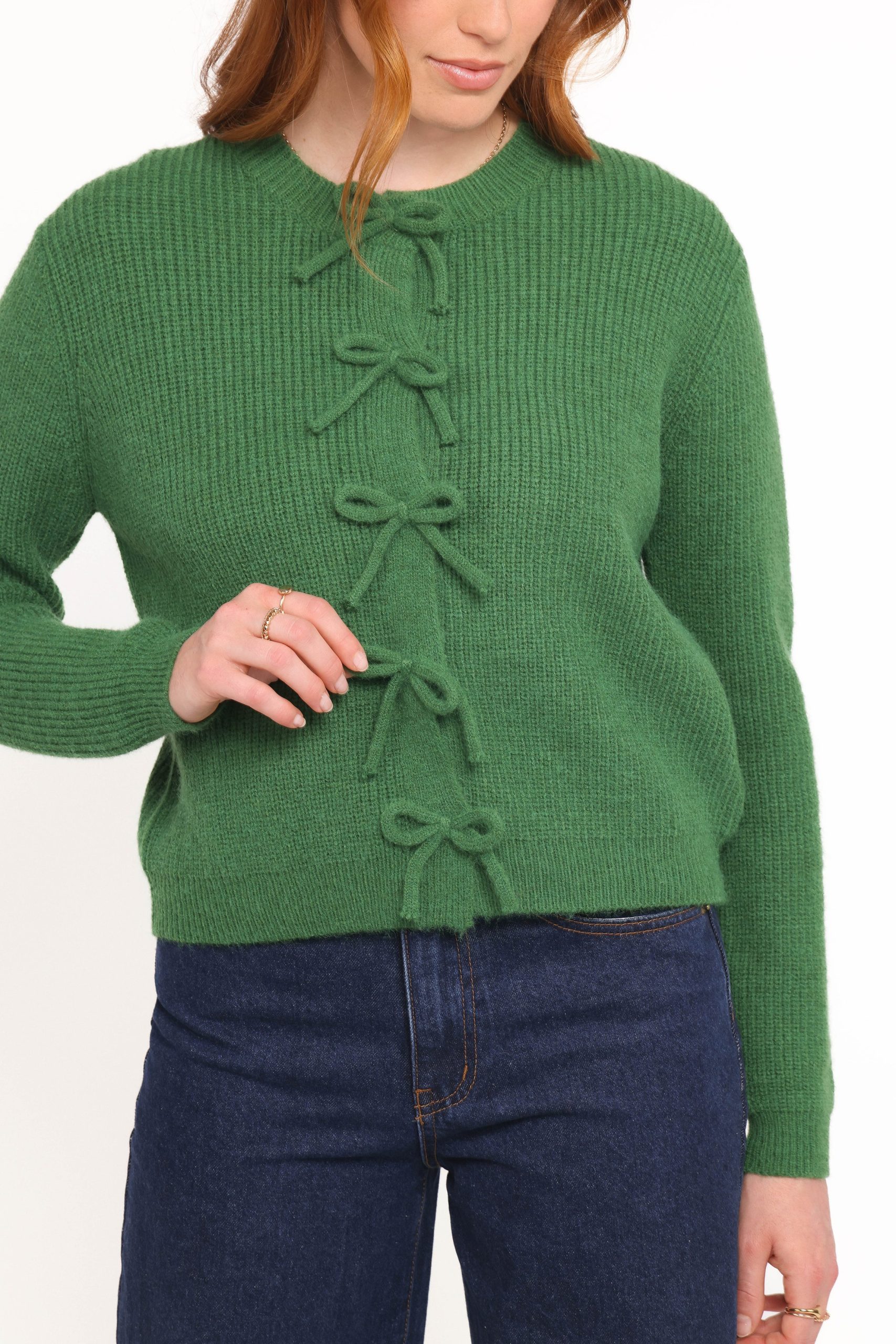 Wilde Bow Front Cardigan - Green - Image 2