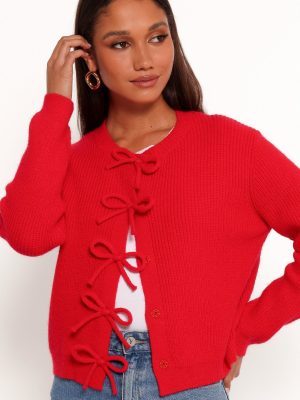 Wilde Bow Front Cardigan - Red