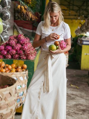 Xander Tie Waist Midi Skirt - Oatmeal