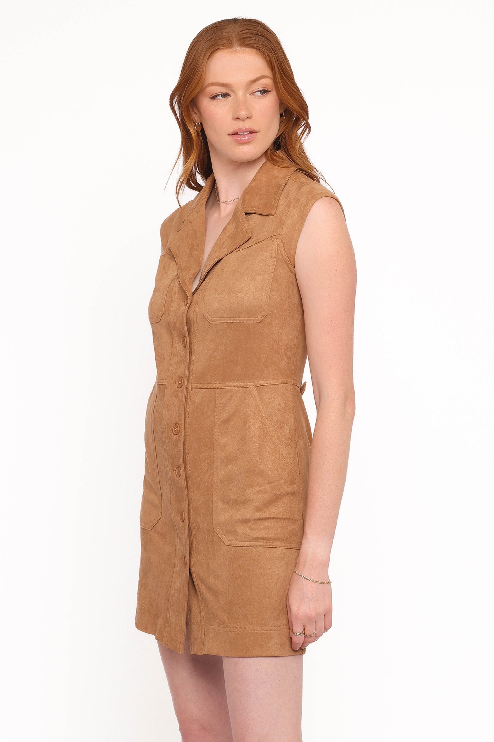 Xoey Suede Mini Dress - Camel - Image 3