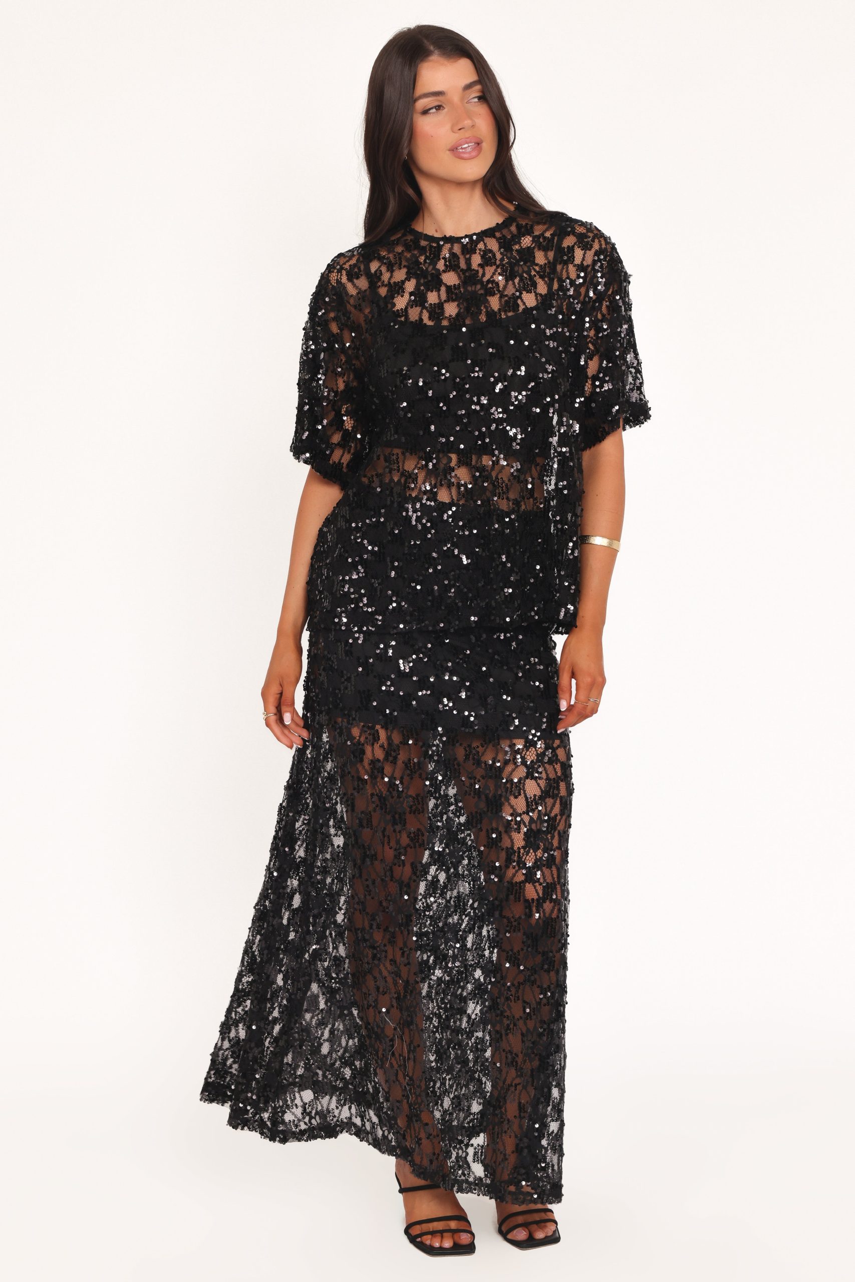 Yonder Sheer Lace Tee Top - Black - Image 2