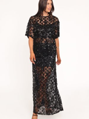 Yonder Sheer Panel Lace Maxi Skirt - Black