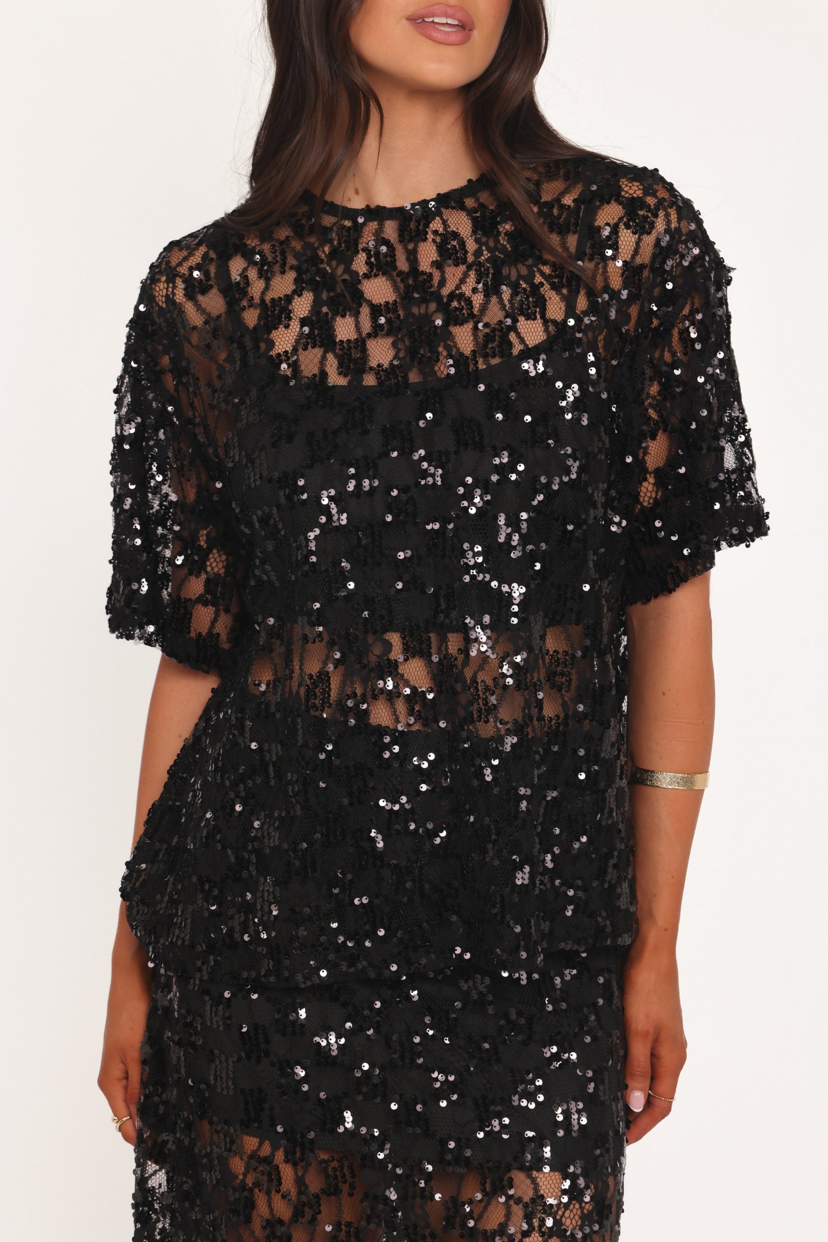 Yonder Sheer Lace Tee Top - Black - Image 5