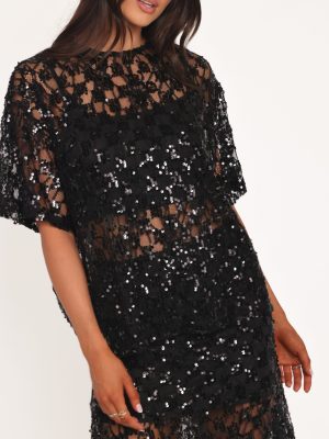 Yonder Sheer Lace Tee Top - Black