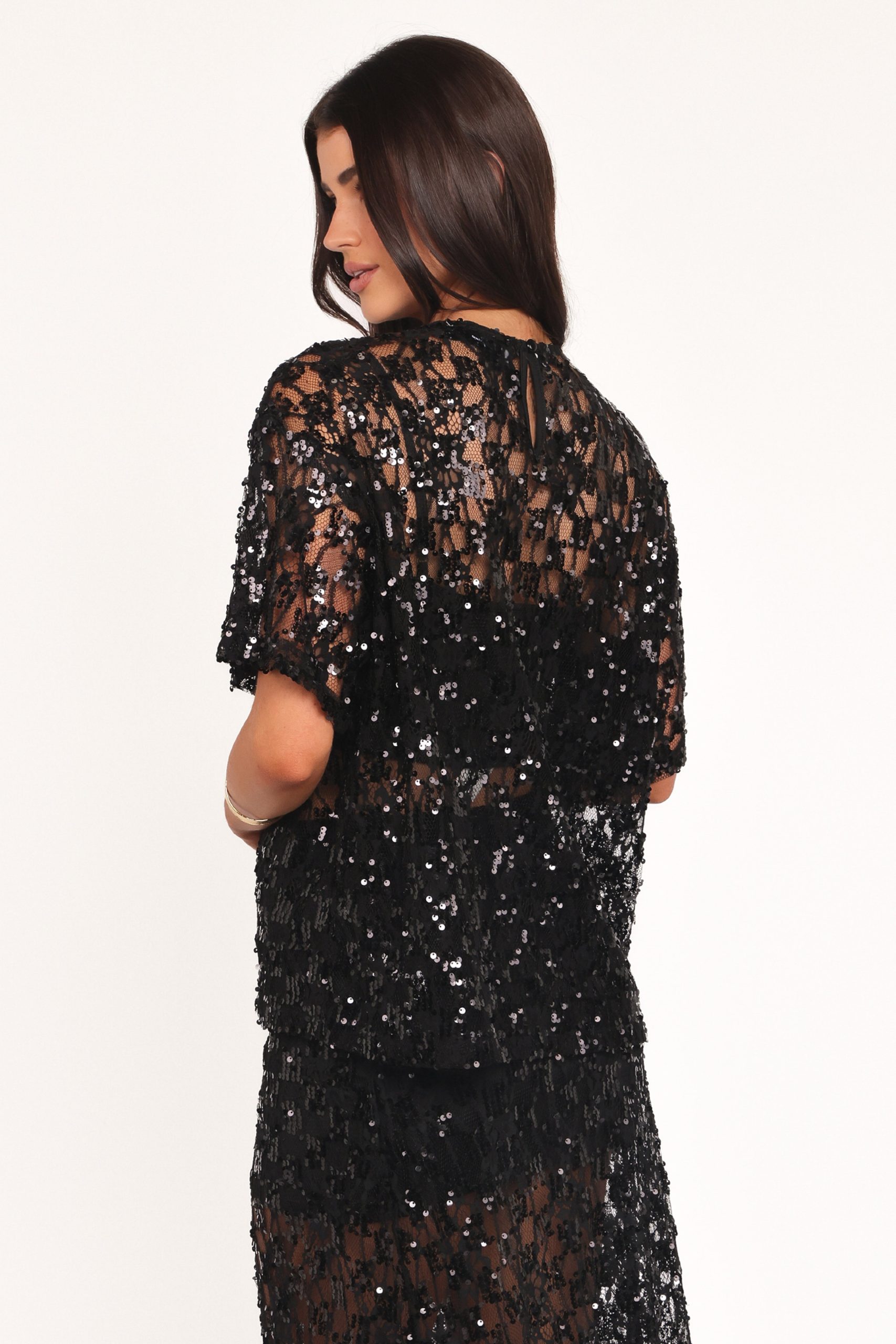 Yonder Sheer Lace Tee Top - Black - Image 4
