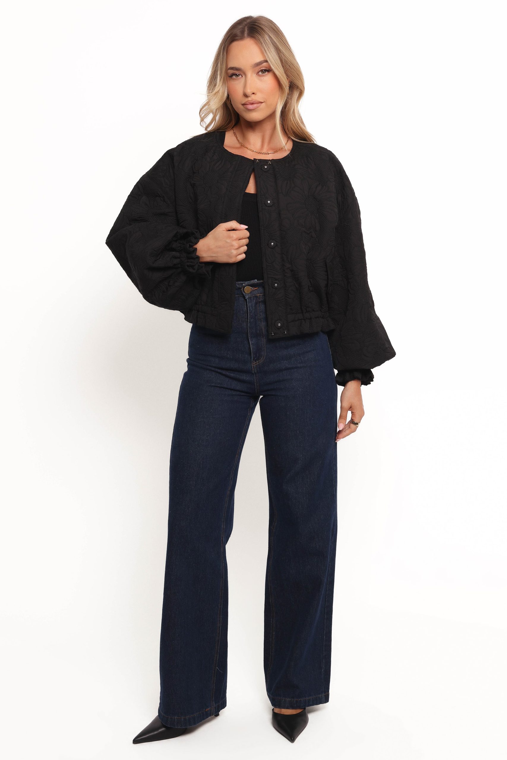 Yuki Tonal Embroidered Flower Jacket - Black - Image 2