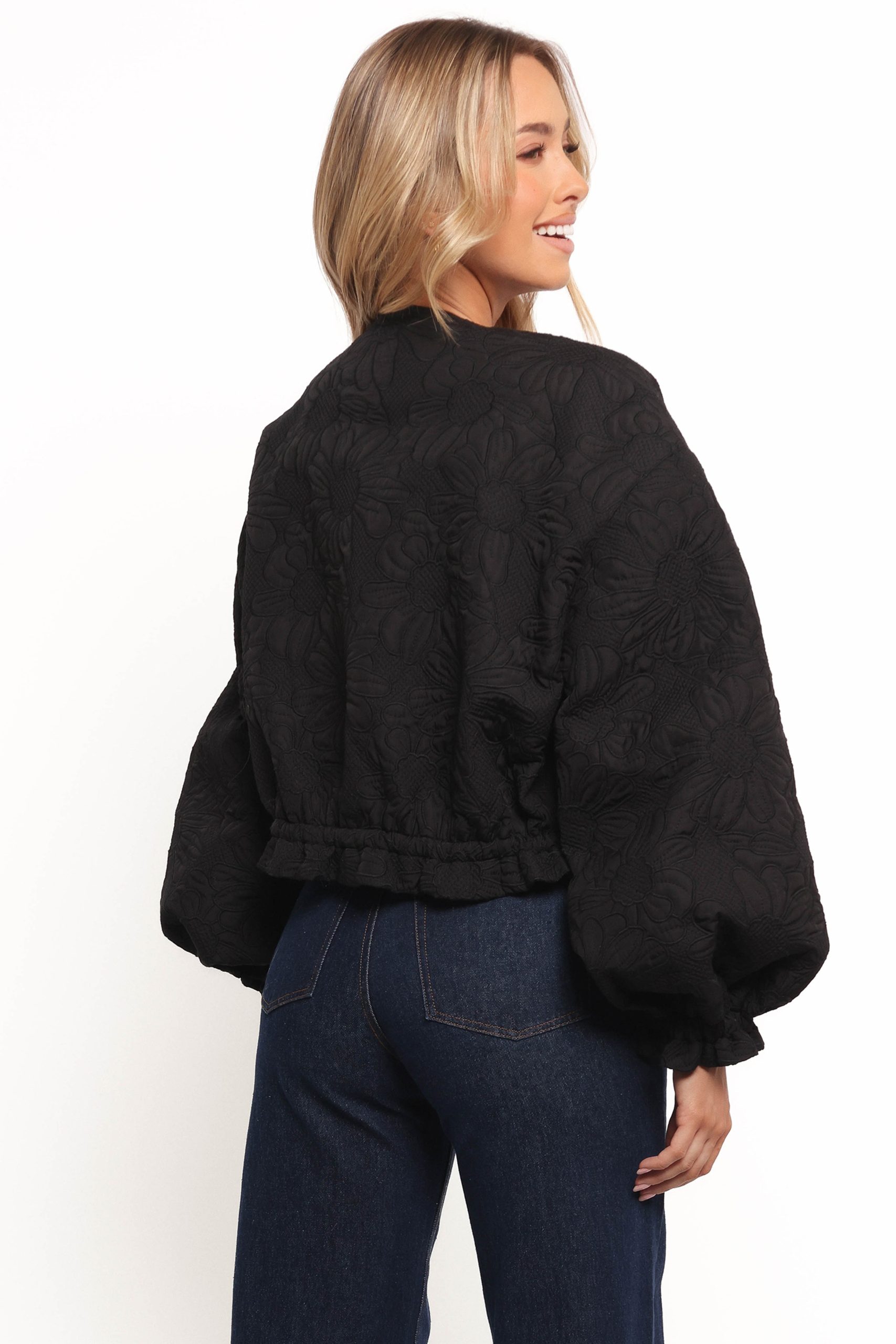 Yuki Tonal Embroidered Flower Jacket - Black - Image 4