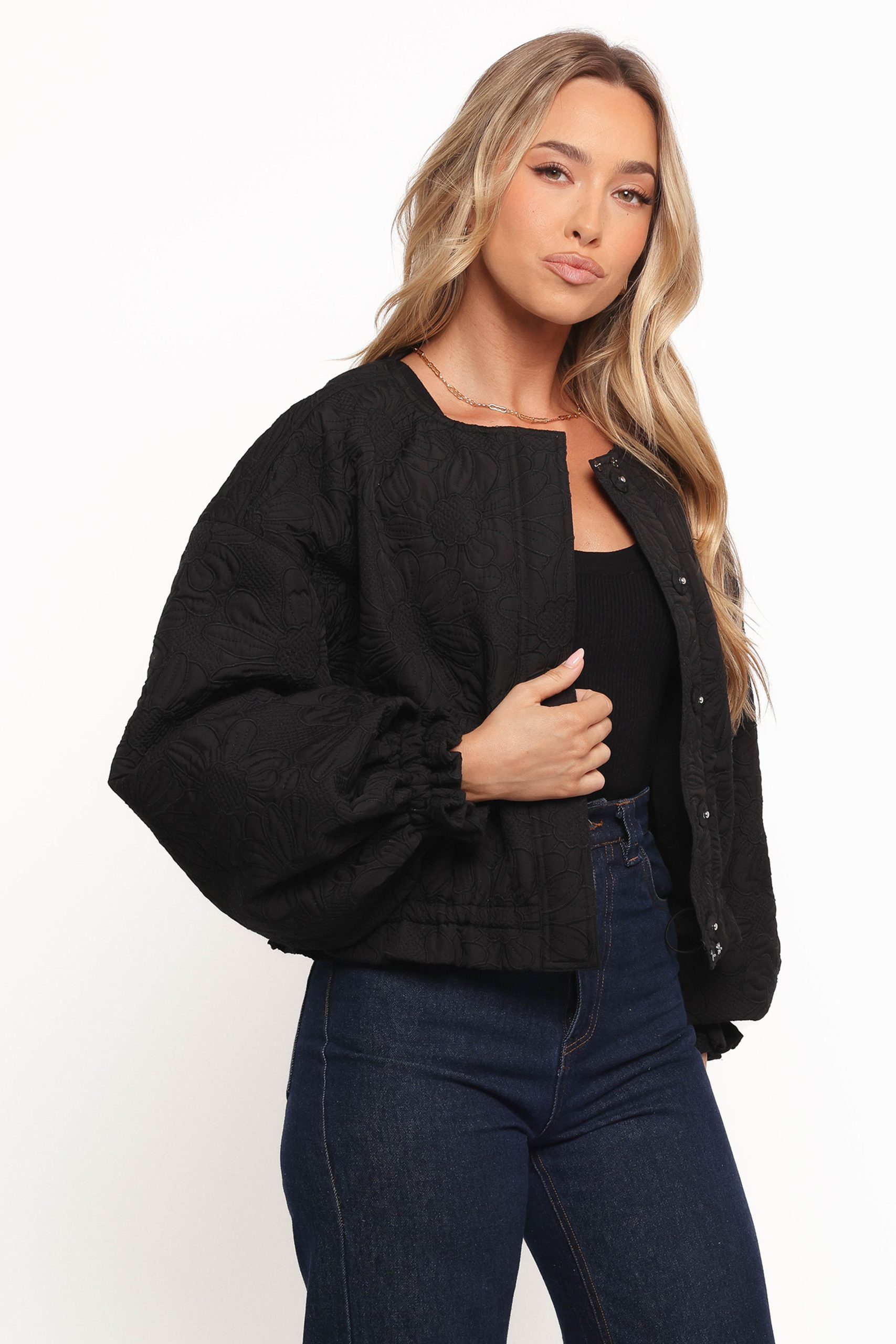 Yuki Tonal Embroidered Flower Jacket - Black - Image 5