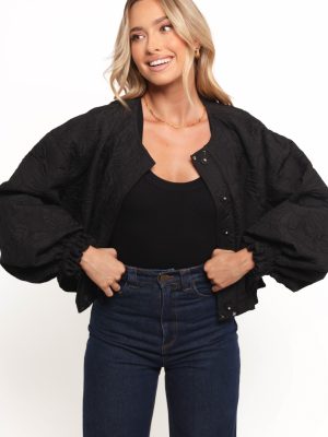 Yuki Tonal Embroidered Flower Jacket - Black